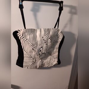 Black and White Geometric Strapless Camisole with Thin Straps